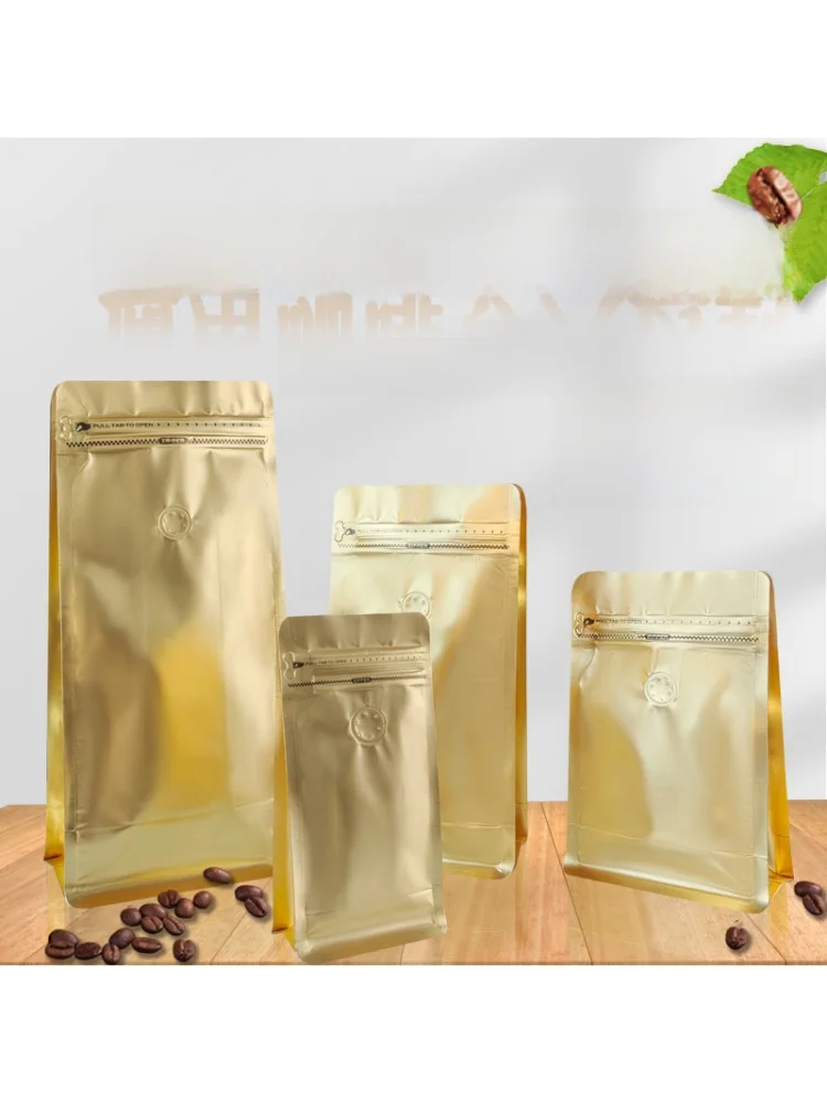

Gold Coffee Paaging Food Bag Single Way Exhaust Valve Aluminum Foil Preservation Bag for Coffee Poer Tea Sed Bag