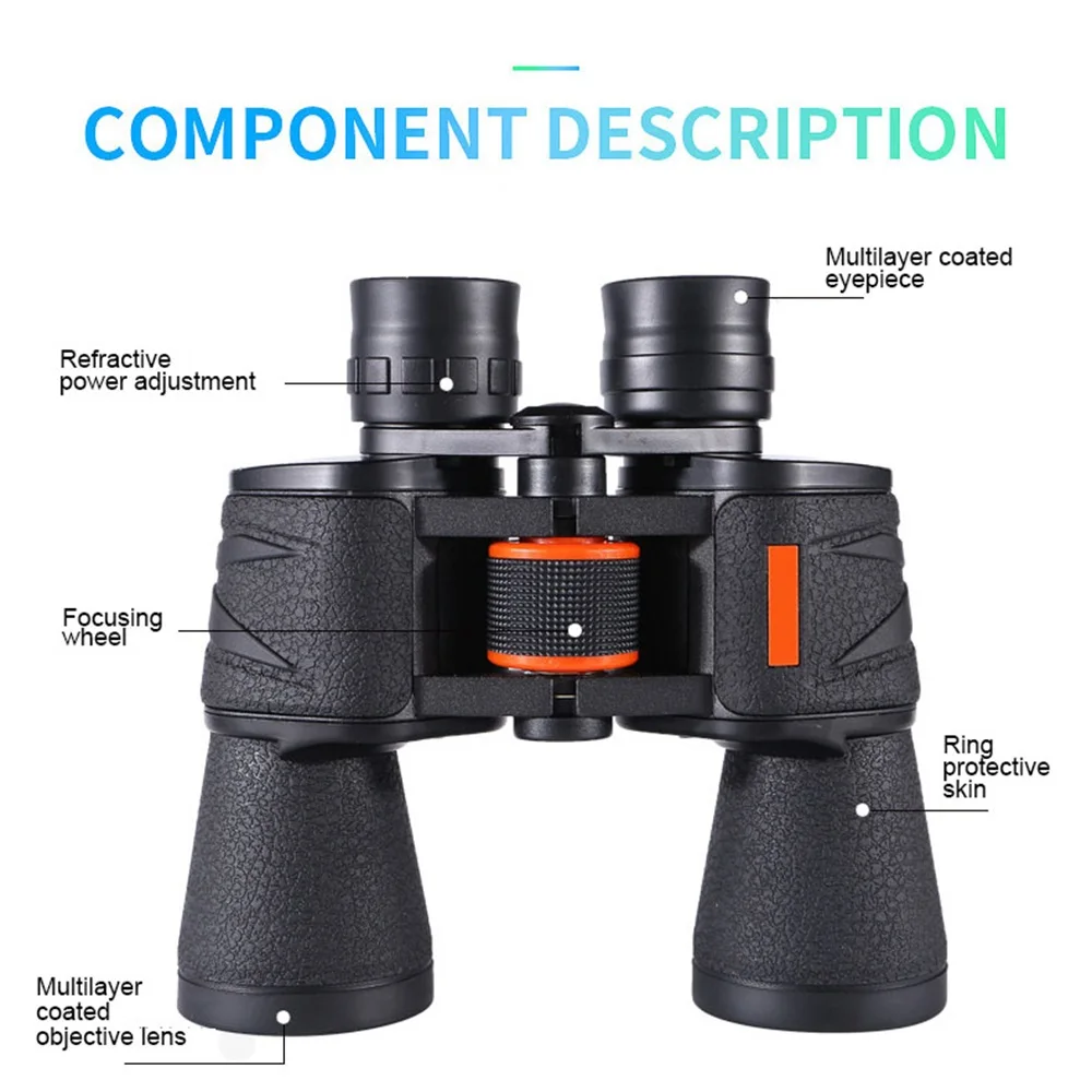 20X50 HD Portable Anti-slip 20X Binocular Telescope BAK4 FMC Optics Binoculars Low Light Night Vision for Hunting Camping Travel