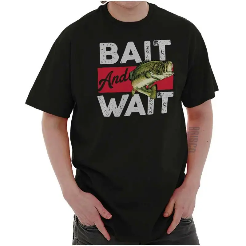 

Fishing Largemouth Bass Bait Wait Fisherman Womens or Mens Crewneck T Shirt Tee