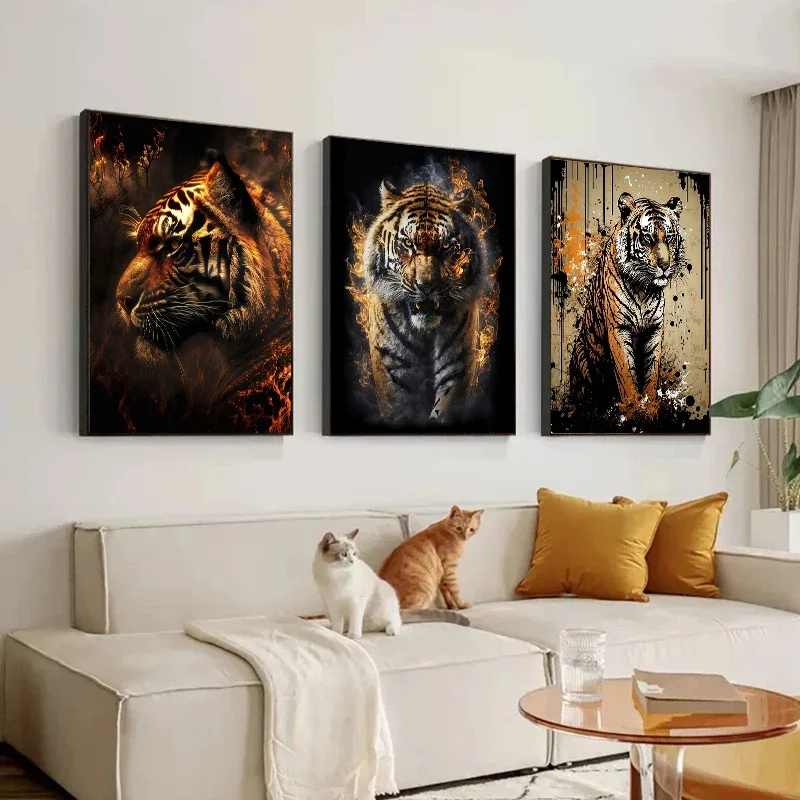 Galaxy Lion Tiger Fire Wall Art Canvas Painting Cool Wild Animal Poster And Prints HD Pictures Home Room Decor Frameless Gifts
