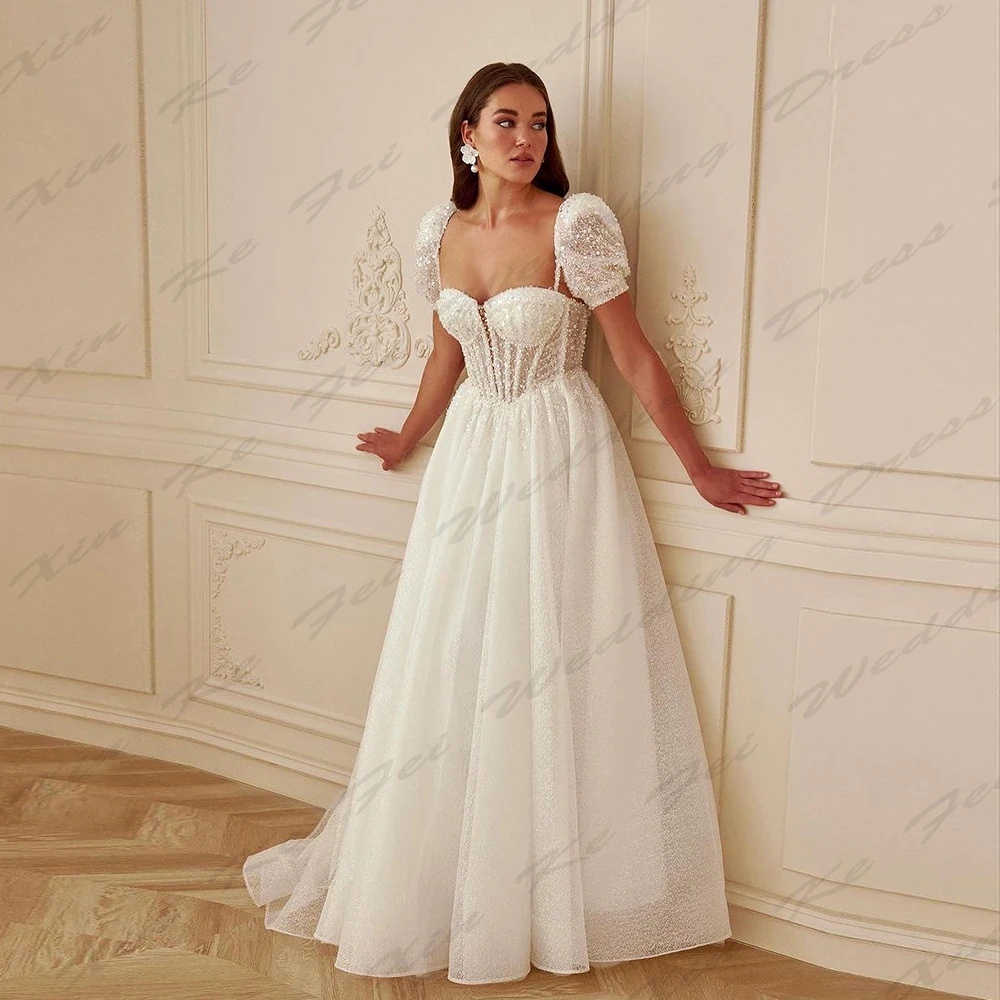 Beautiful Exquisite Beading Wedding Dresses Mermaid Off Shoulder Fluffy Short Sleeves Princess Style Simple Mopping Bride Gowns