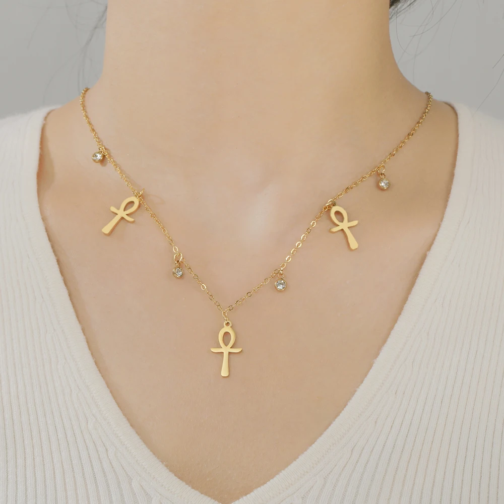 Dawapara Vintage altägyptisches Leben Ankh Kreuz Halskette Amulett des Schutzes religiöser Edelstahlschmuck – Detail 9