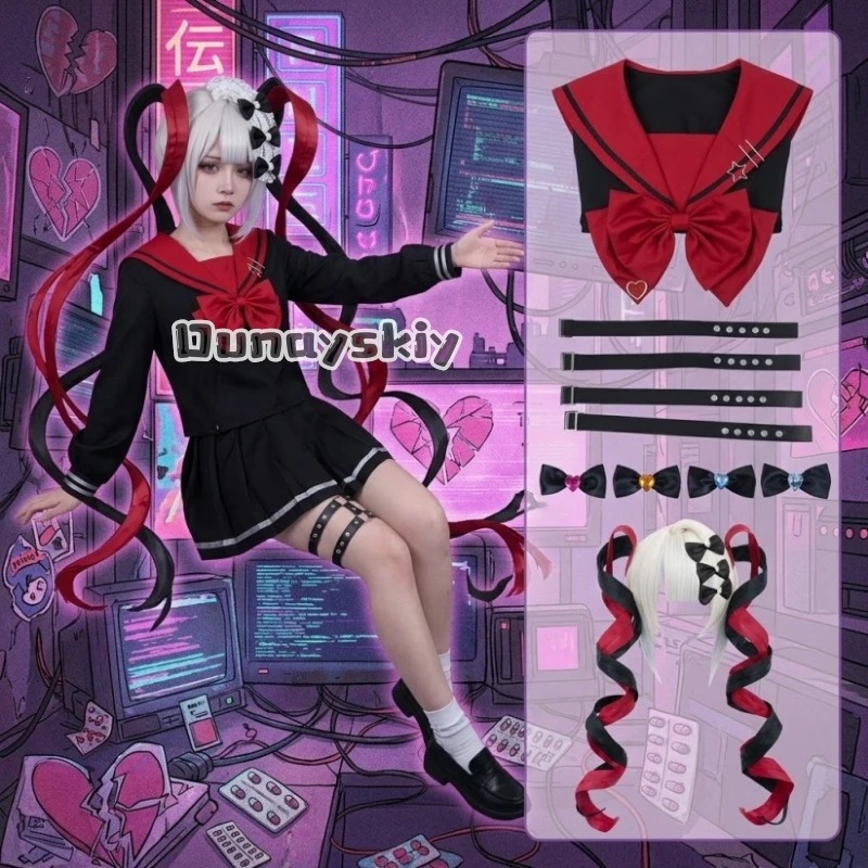 

Костюм для косплея Yandere K Angel RAIN Black JK, парик, школьная форма для игры Needy Girl, юбка, комплект для Хэллоуина Jirai Kei