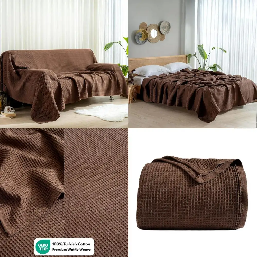 

Turkish Cotton Waffle Blanket - Dark Brown, Cal King Size, Lightweight Summer Throw, 90x125, Made in Turkey