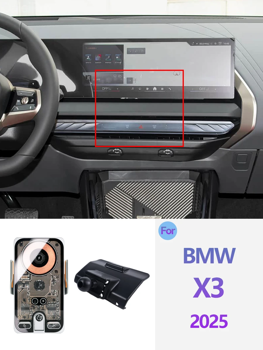 Für 2025 BMW X3 G45 Auto-Handyhalterung Kabelloses Ladegerät Magsafe-Halterung Auto-Klemmung Starker Magnet Auto-Zubehör