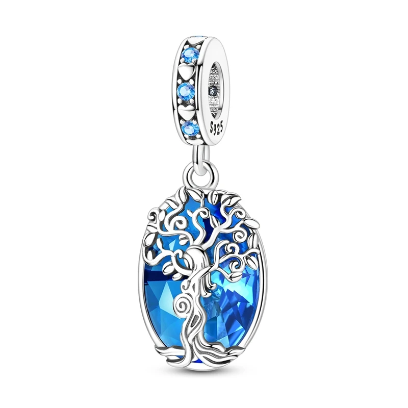 Tree of Life Blue Dangle Fit Original 925 Charms Bracelet Inner Strength Beads Growth & Renewal  Family Jewelry Gifts for Women
