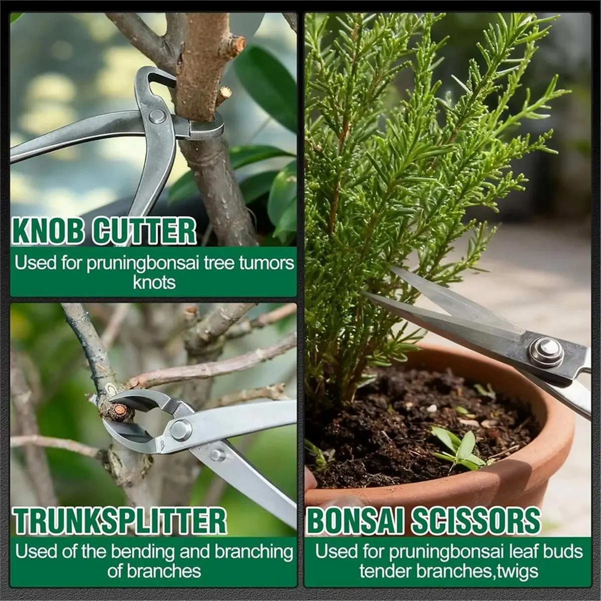 

4 Pcs Heavy Duty Bonsai Tool Set, Concave & Knob Cutter, Trunk Splitter, Ashinaga Bonsai Scissors Kit with Storage Pouch