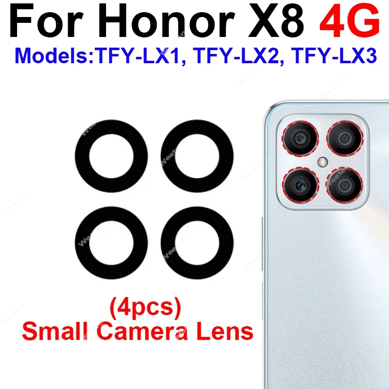 For Honor X8 4G TFY-LX1 LX2 LX3 Rear Camera Lens Glass Mainboard Cover Back Glass Lens Motherboard Frame with Lens Galss Parts