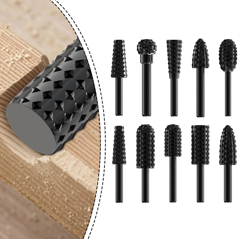 10Pcs Rotary Burr Set 6mm Shank High Carbon Steel Router Bits For Wood Carving Grinding Polishing Die Grinder Accessories