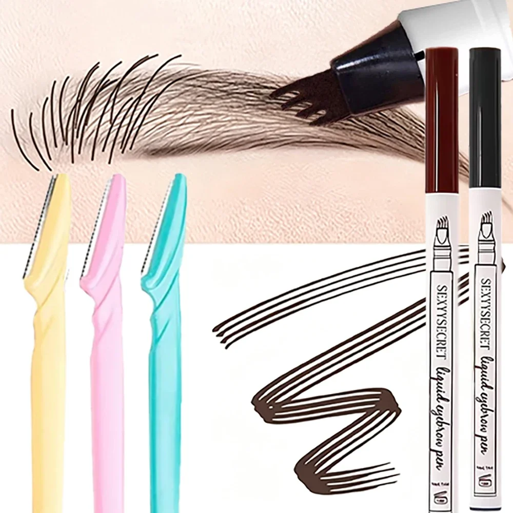 1/2/4Pcs Professional Eyebrow Kit Anatomical Design Precision Pencil and Broom for Perfect Outline and Easy Application ﻿Makeup