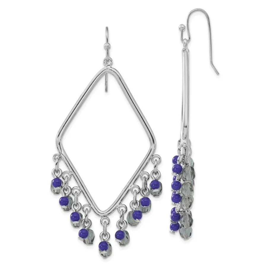 

1928 Jewelry Silvertone Light and Dark Blue Faceted Crystal Beaded Diamond Shaped Dangle Earrings