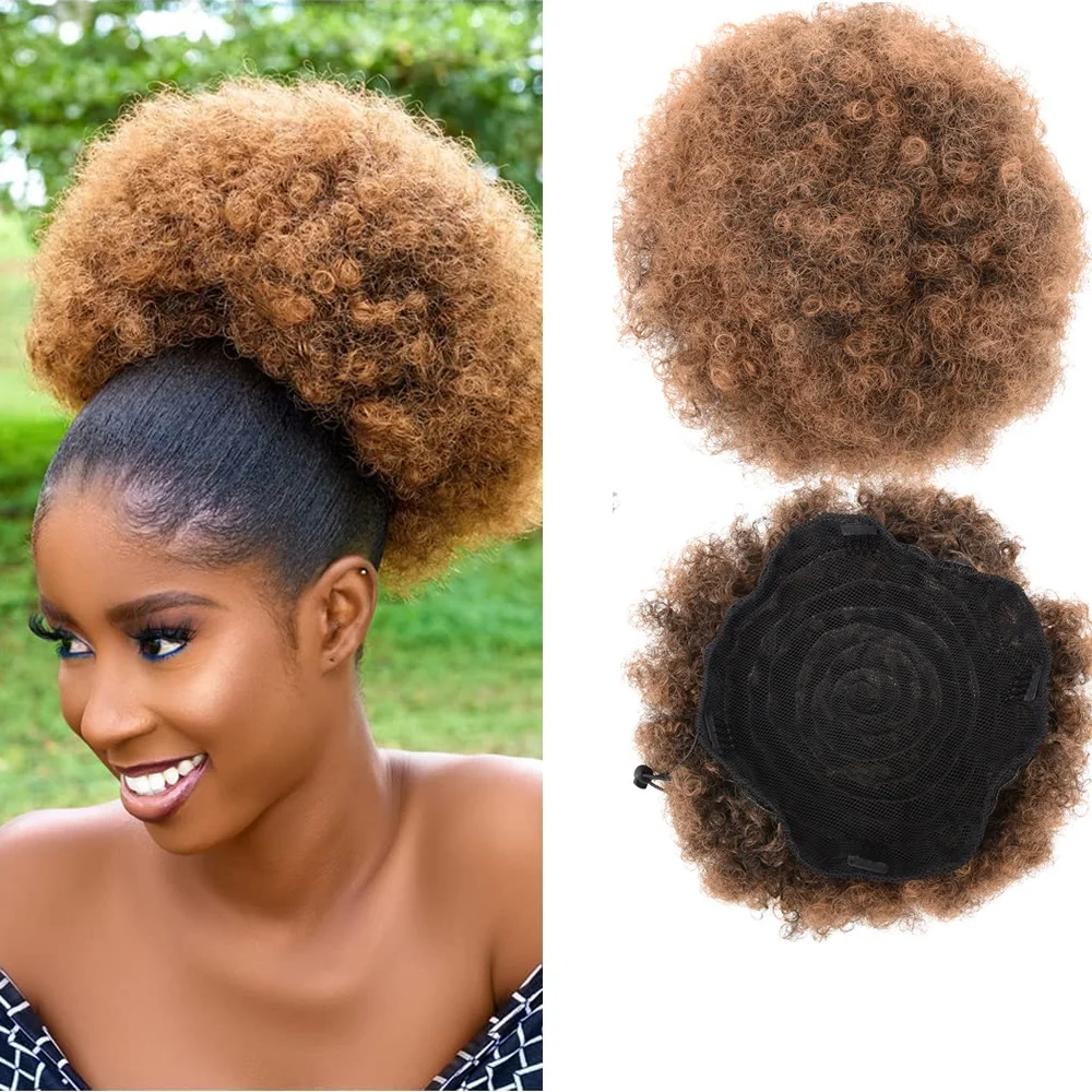 

Synthetic Afro Puff Curly Chignon 10inch Short Kinky Curly Drawstring Ponytail Hair Extension Hairpieces For Girls Women