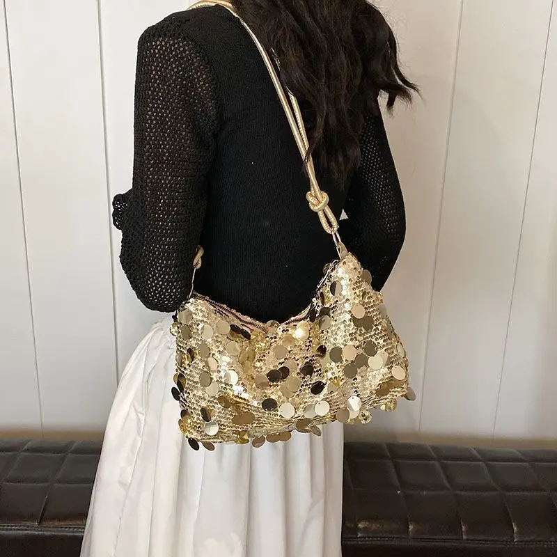 High-grade Small Bag Women 2025 New Fashion Sequin Western Style Crossbody Bag Niche Design Shoulder Underarm Striking Handbags