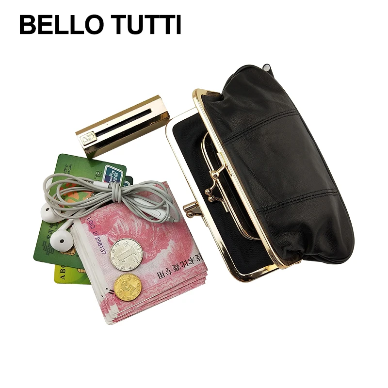 BELLO TUTTI yeni stil bozuk para cüzdanı hakiki deri kartlık cüzdan Metal çerçeve değişim çanta kızlar için orijinal küçük para çantası