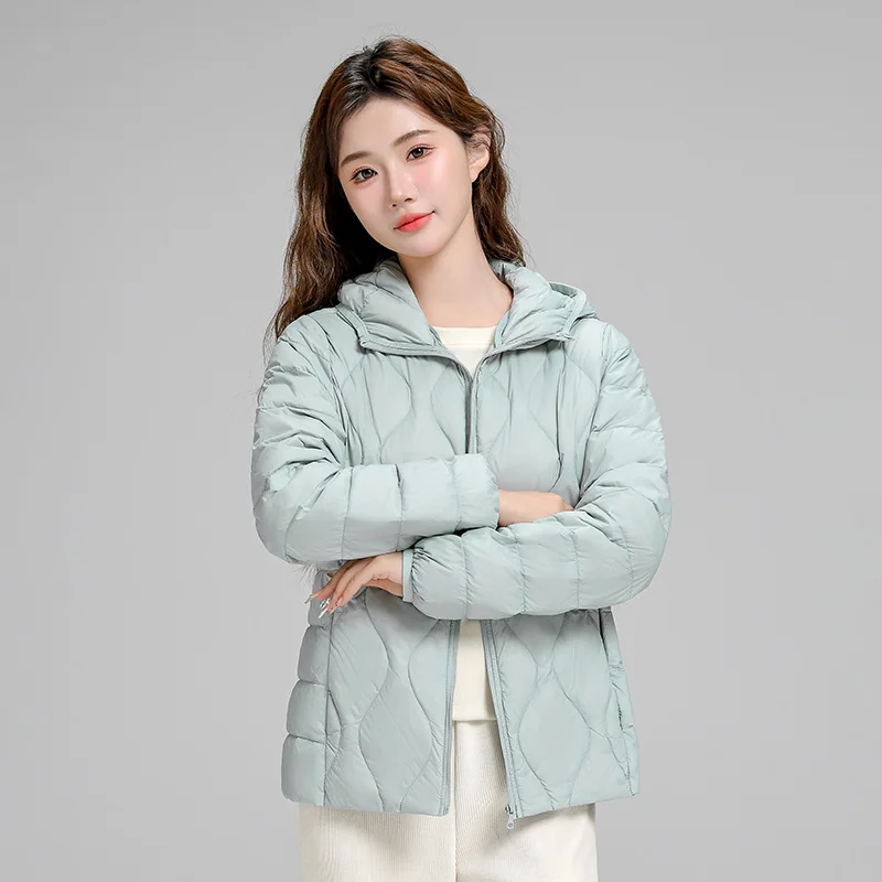 Chaqueta con capucha Parkas 2025 nuevo Otoño Invierno mujer ligero fino pato blanco abajo abrigo mujer corto talla grande cálido Puffer prendas de vestir