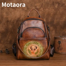 MOTAORA-mochila Retro de piel de vaca hecha a mano para mujer, bolso de hombro de cuero genuino 2024 Natural, bolsos de lujo de viaje con relieve Real