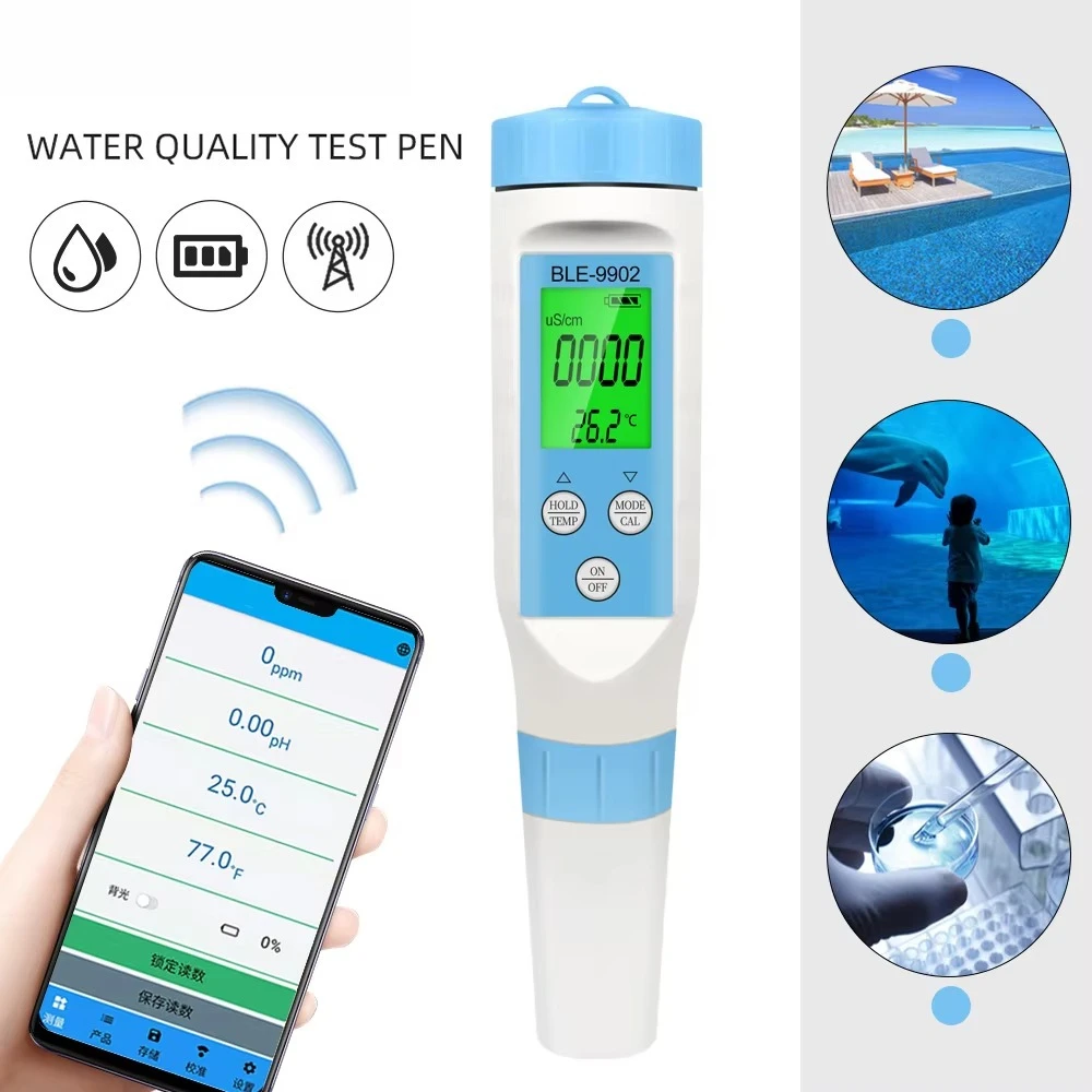 

BLE-9902 Waterproof -compatible Water Quality Tester 3 in 1 Temperature EC PH Meter with APP