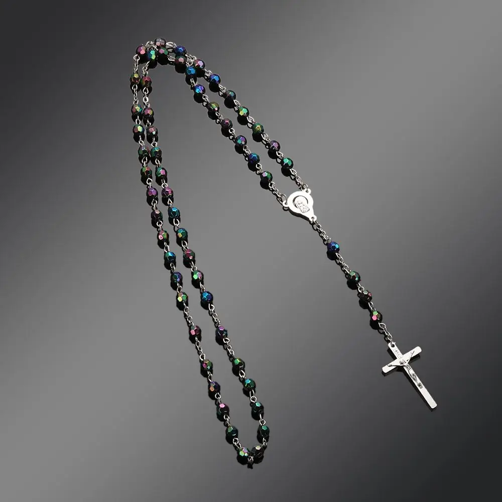 سلسلة خرز مسبحة عتيقة ، صليب متعدد الألوان ، صليب يسوع ، قلادة مريم العذراء ، قلادة ، هدايا مجوهرات ، موضة #5
