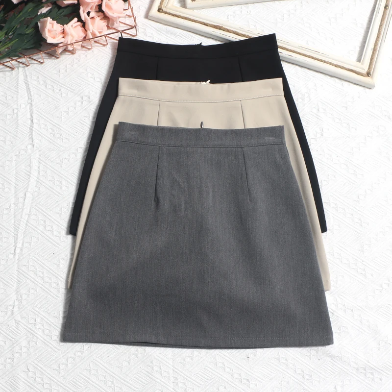 

Classic ey Busin Suit Skirt High Waist Slimming Anti-Light A-Line ort Skirt Women's Commuter Sle Zipper Design Polye...