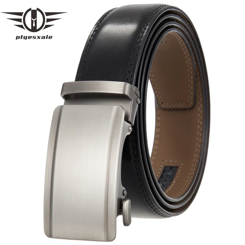 Plyesxale Alloy Automatic Buckle Belt For Men Genuine Leather Man Belt Designer Fashion Luxury Men's Belt High Quality B1087