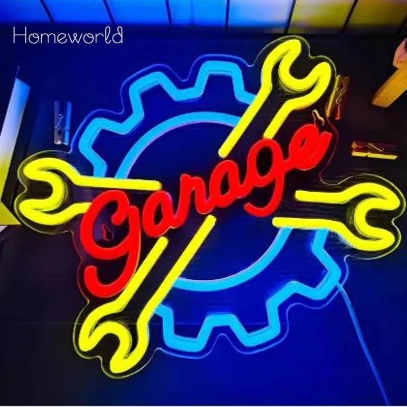 Garage Neon Sign Wrench Shaped LED Neon Light Car For Man Cave Tool Room Workshop Gaming Room Party Repair Shop decor