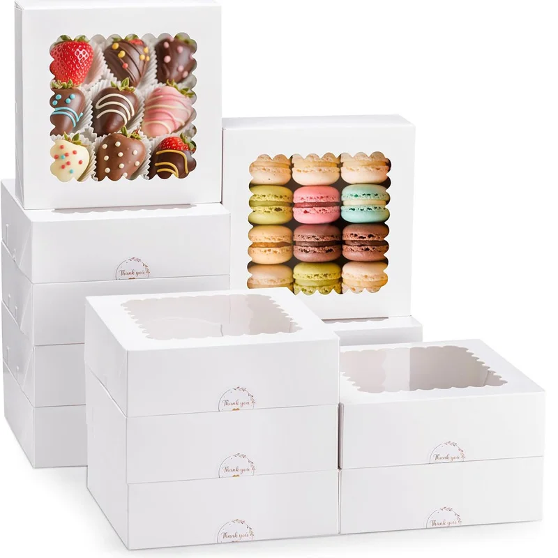 

200Pcs/Lot 20x20x6.3cm White Open Window Gift Box Baking Cake Cup Favor Candy Packaging Boxes Wedding Party Decoration
