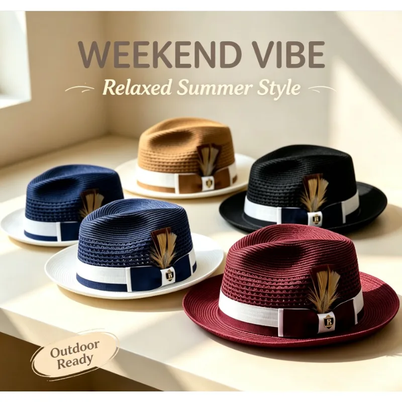 Men Women Foldable Spliced Jazz Sun Hat, Spring Summer Windproof Sun Protection Formal Hat for Beach Vacation Travel