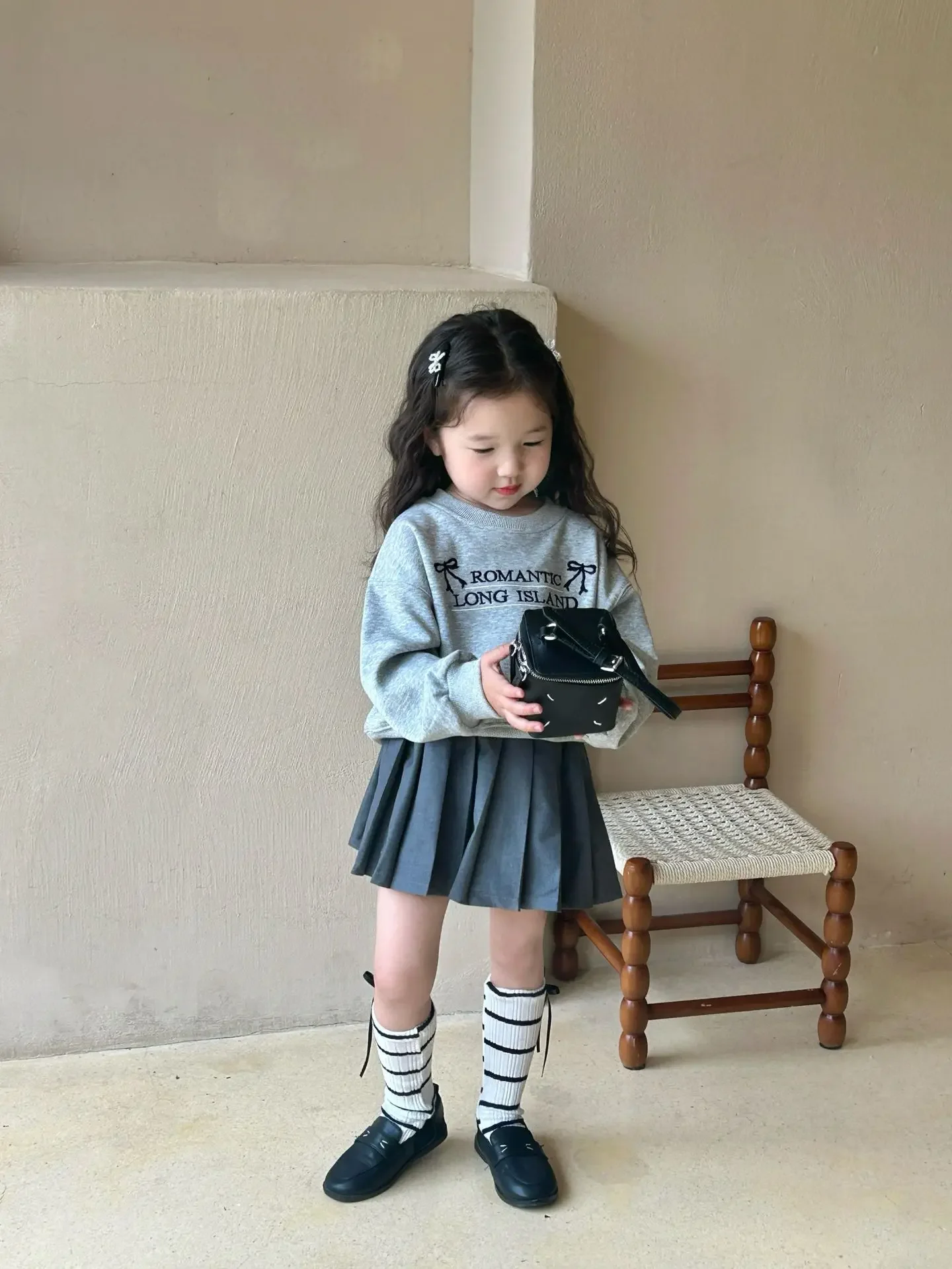 Girls Gray Hoodie Children 2024 New Autumn Collection Fashion Simple Casual Baby Girls Hoodie Clothes Korean Simple Style Top