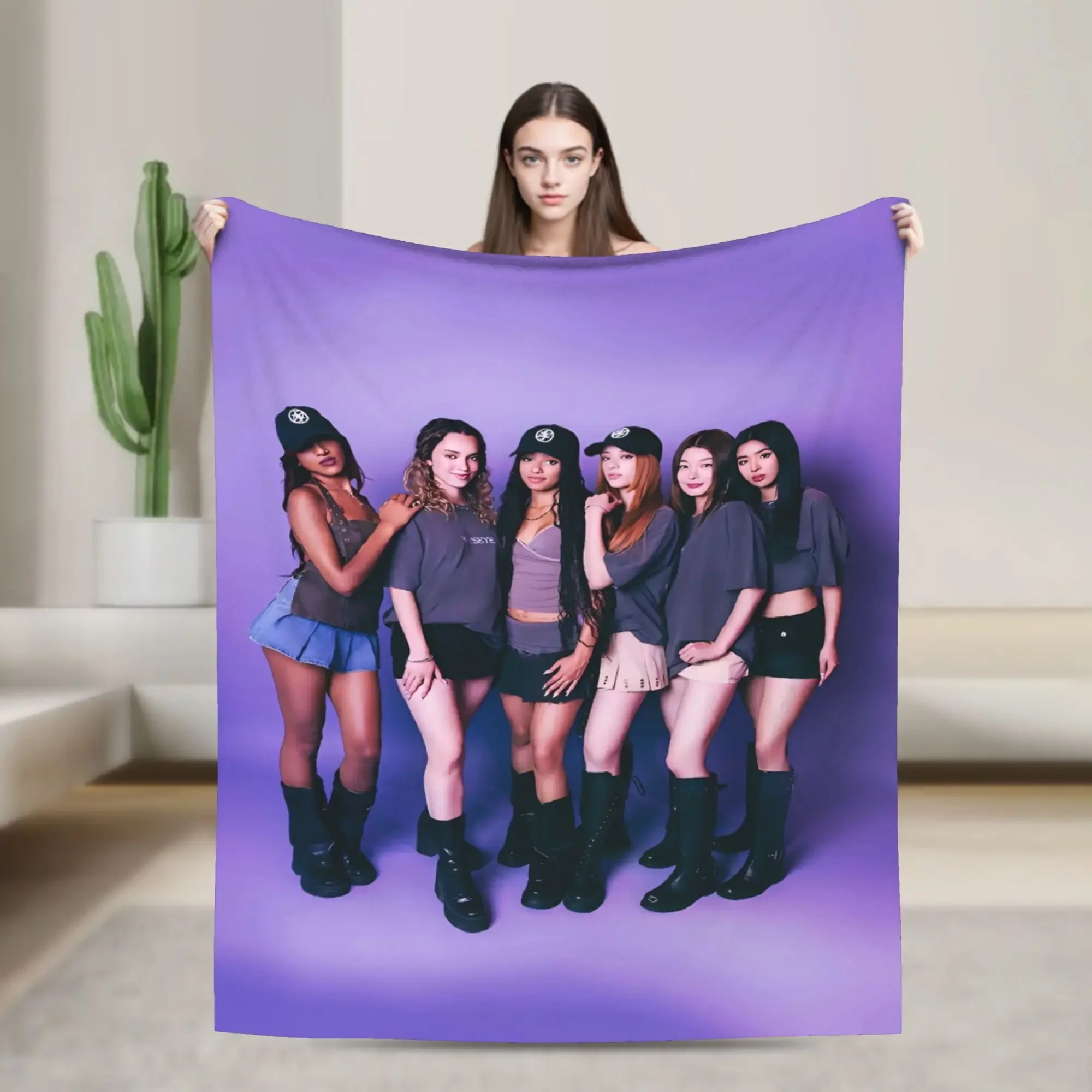 Girl Group KKatseye Blanket Warm Soft Plush Throw for Couch Chair Bed  Novelty Flannel Bedspread Cover for Fans