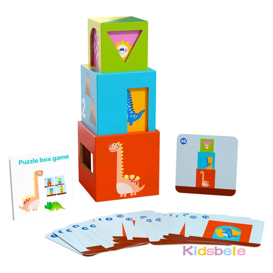 5 pièces boîtes en bois tour empilable enfant Montesorri couleur forme reconnaissance jouet cartes Flash correspondant cadeau apprentissage précoce jouet sensoriel