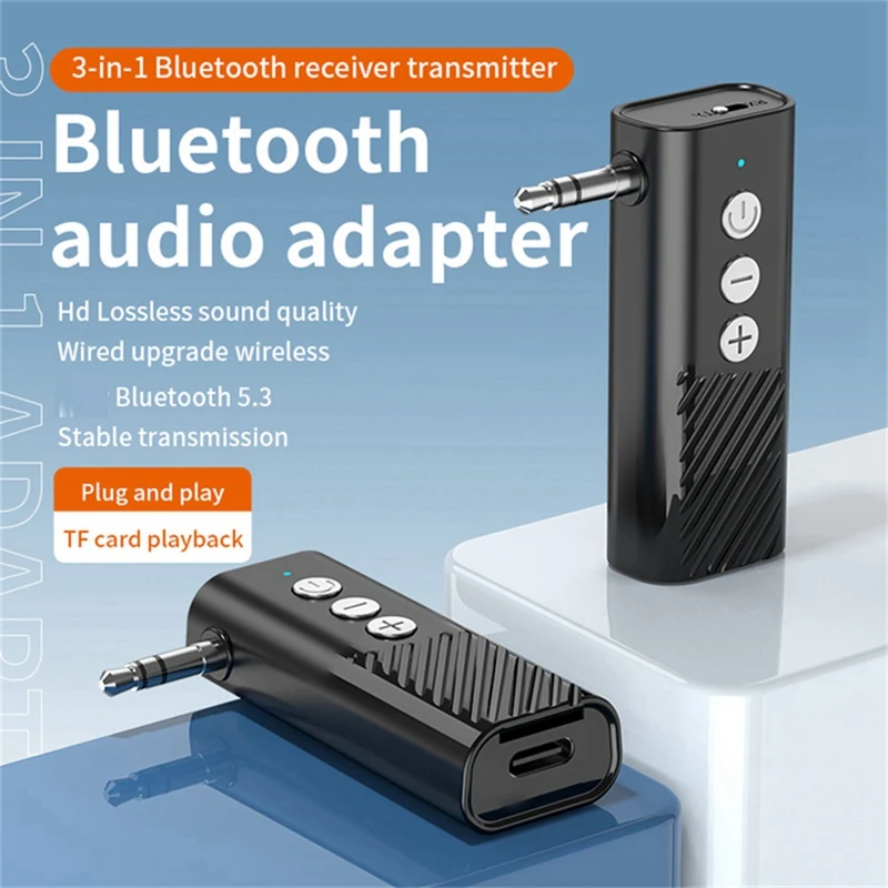 Ffyy-ワイヤレスBluetoothトランスミッター受信機、3-in-1 USBアダプター、オーディオレシーバー、カーチャージャー、TVスピーカー用AUX、5.3