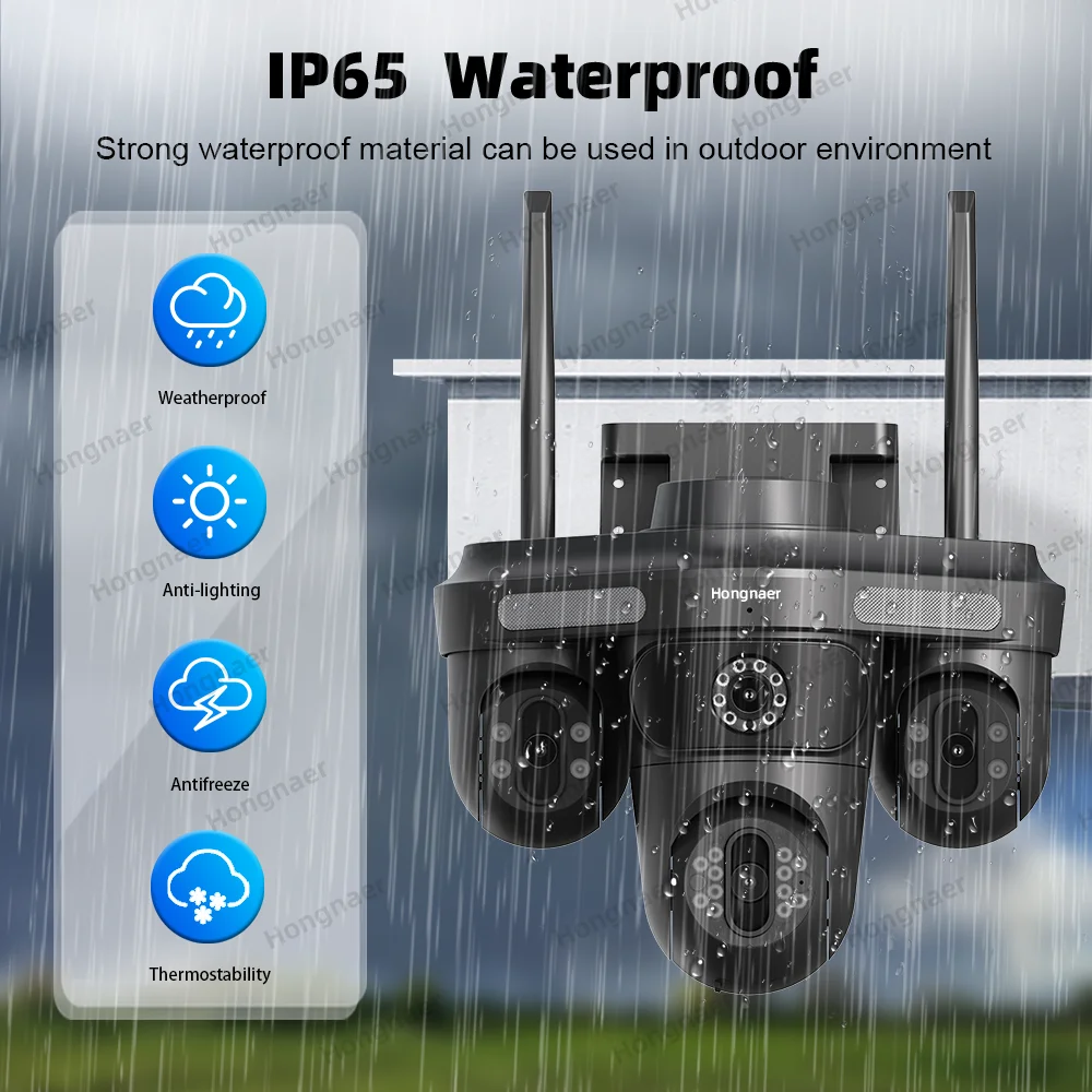 Hongnaer 8MP 4K FFVideo 4 Lenses Outdoor Video PTZ Network IP WiFi Wireless CCTV Home Security Camera