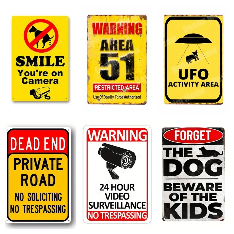 No Soliciting Beware of Dog Metal Tin Sign Funny Warning Sign 51 Area UFO Vintage Home Bar Club Decoration Wall Art Poster