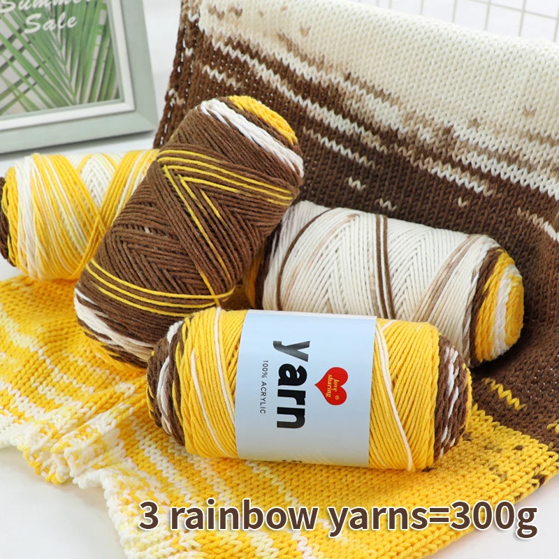 

300 г радужной пряжи с градиентом, длинная окрашенная разноцветная пряжа средней толщины, повседневная пряжа ручной работы для изготовления модных свитеров, шарфов, шапок, ювелирных изделий ручной работы, одеял, пряжа 100% акрил 1 сумка = 3 шт. = 300 г