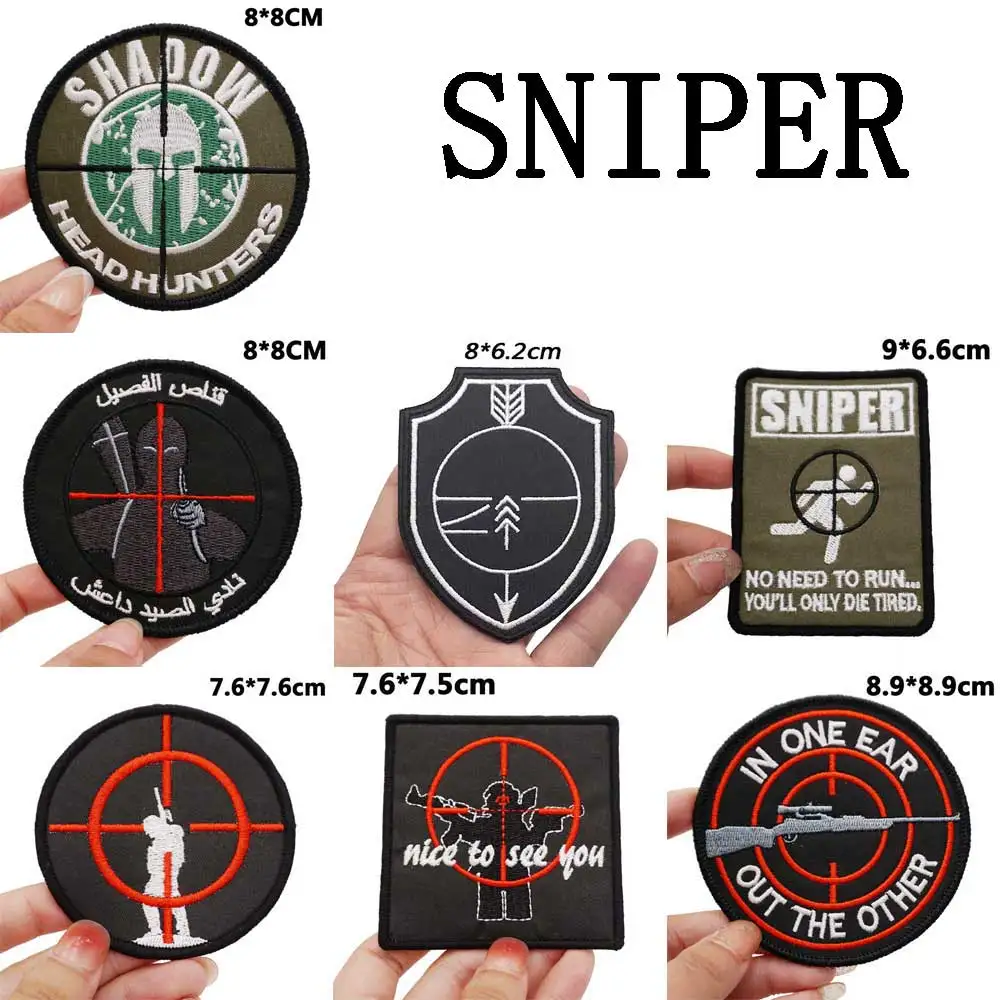 Sniper Scharfschütze Zielvisier Soldat Badge Embroidered Applique Sewing Label punk biker Patches with hook backing