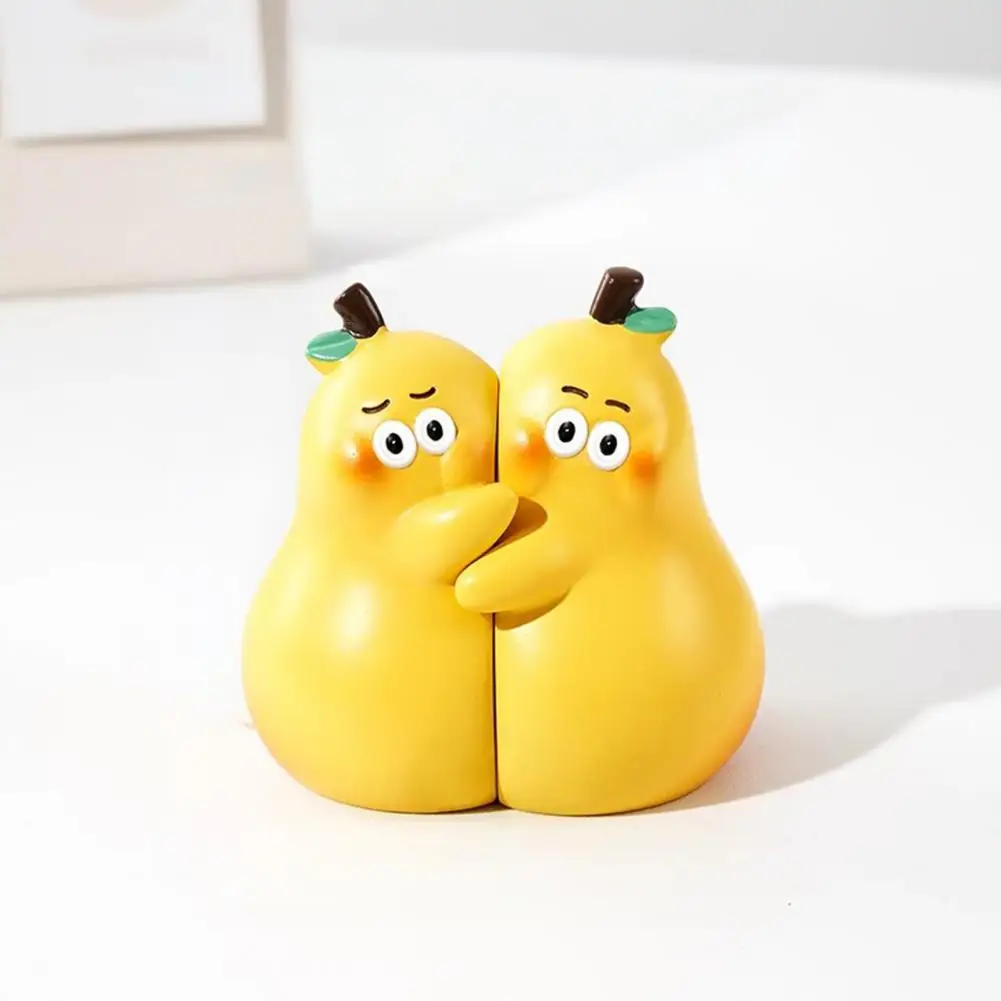 Resin Bookend Cute Hugging Pear Bookends Resin Fruit Book Holder Stopper Decorative Cartoon Book Stand for Home Office Bookshelf