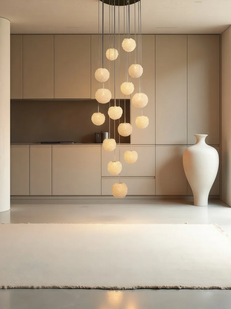 

Modern LED Glass Ball Pendant Lampshade Ceiling Chandelier for Staircase Duplex Building Villa Loft Hollow Living Room Lighting