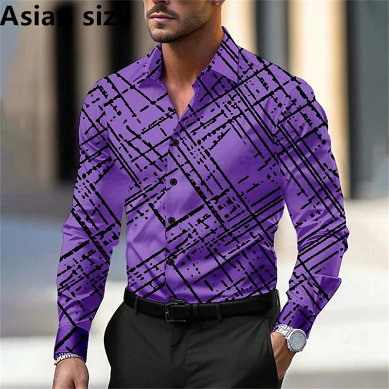 

3D Print Simple Geometry Pattern Hawaiian Shirts For Men Colorful Block Aloha Shirts Casual Loose Long Sleeve Unisex Blouses