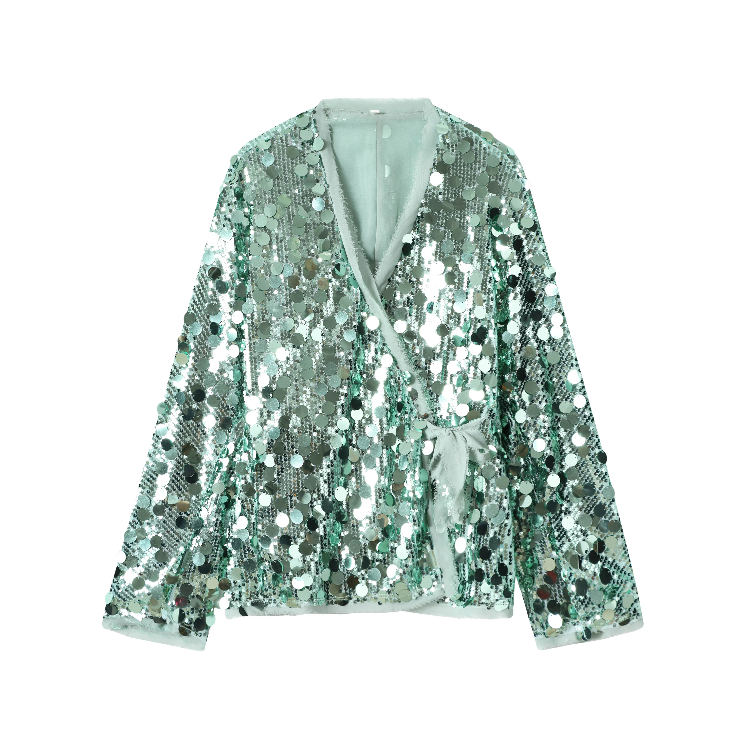 YENKYE New Autumn Women Sequin Kimono Jacket Coat Long Sleeve V Neck Female Casual Loose Outerwear Chic Lady Wrap Outfits 15 Sd9c29a1aba594a83bdc1afd3ad0126eeP