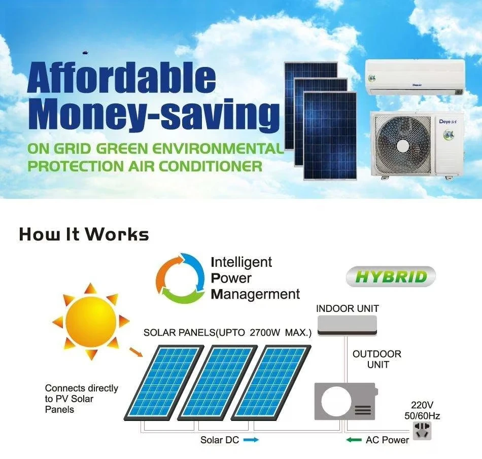 100% Energy Saving On-grid ACDC Hybrid Solar Air Conditioner Deye Solar Energy Photovoltaic Air Conditioning