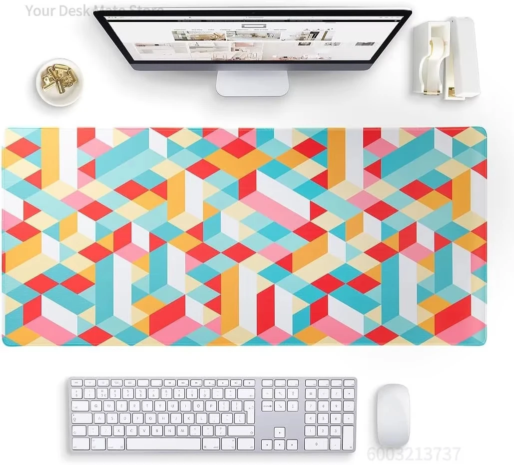 Colorful Cube Optical Illusion Desk Mat Waterproof Non Slip Bright Geometric Mouse Pad Wonderful Gift for Modern Desk Decor