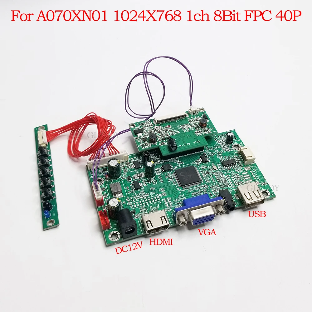 

LCD controller board for A070XN01 7 inch 1024X768 4:3 IPS LVDS 40P FPC HDMI+VGA Driver board diy monitor display