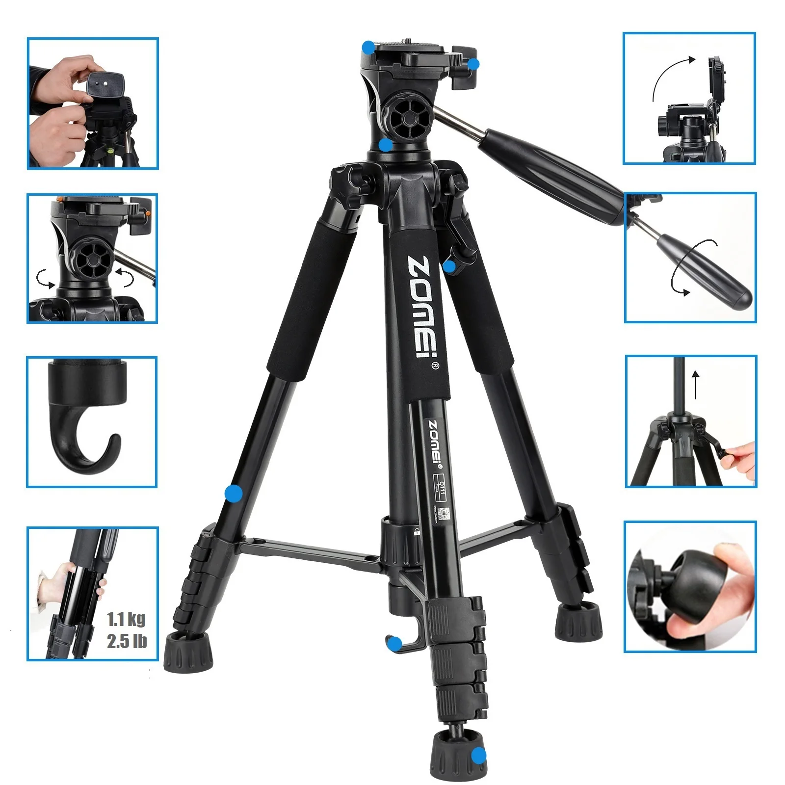 Zomei Tall Phone Stand Heavy Duty Tripod for Professional Camera Canon, Rotatable Video Floor Floor Tripod for Horizontal Shoot