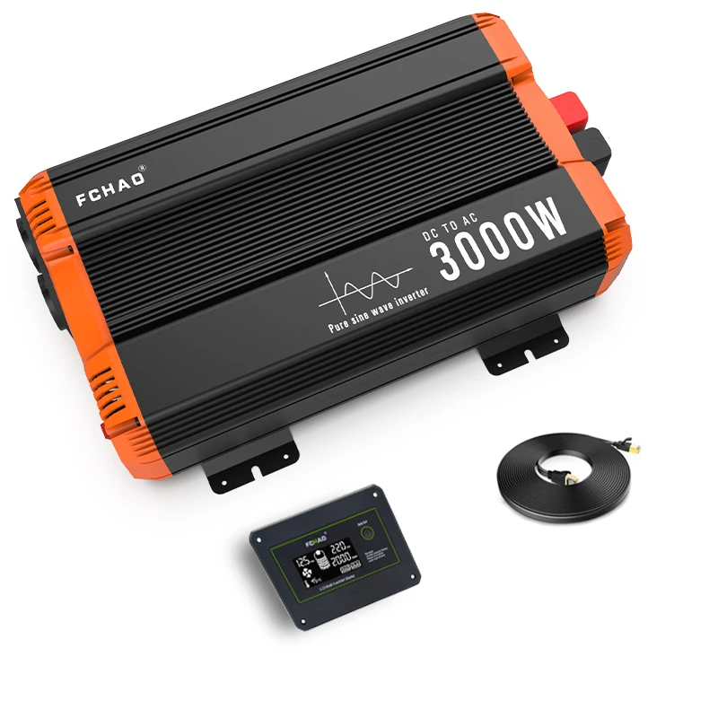 FCHAO KST 3000W Wechselrichter 12V auf 230V Reiner Sinus, 6000W Spitze, LCD-Fernanzeige für Wohnmobil Camping und Notstrom
