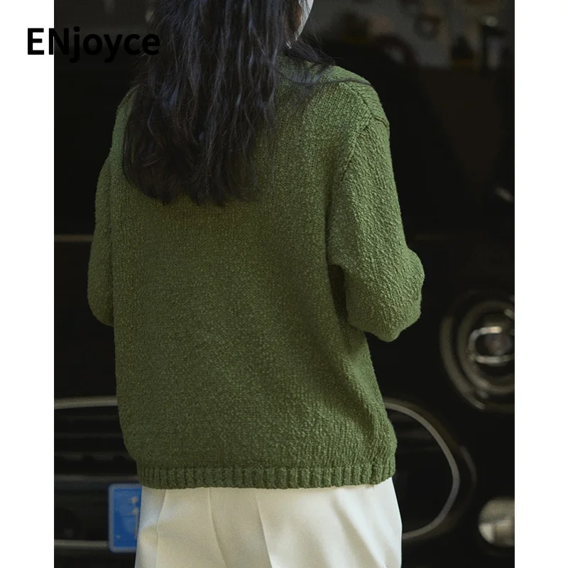 2024 Fall Retro Texture Handmade Knitted Sweater Women Japanese Loose Knitwear Single Breasted Cardigans Ladies Knit Coats