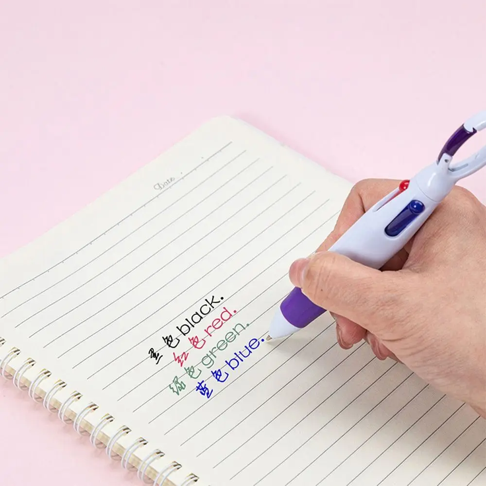 1pcs Multi-functional Plastic Ballpoint Pen Press Type 1.0mm Tip Carabiner Buckle Pen 4-Color Neutral Pen School Office