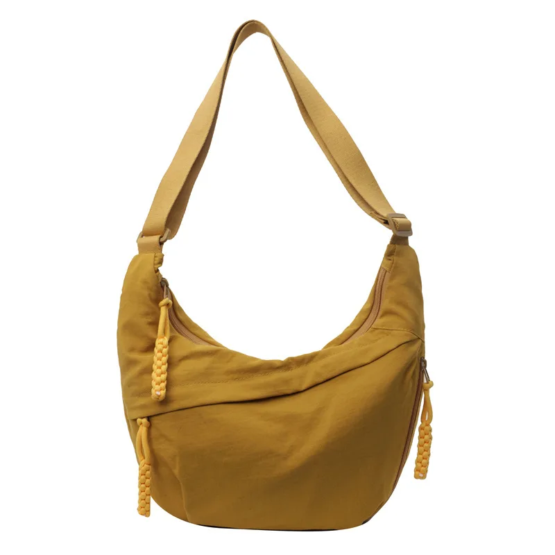 Casual solid color versatile simple crossbody bag commuting large capacity canvas bag