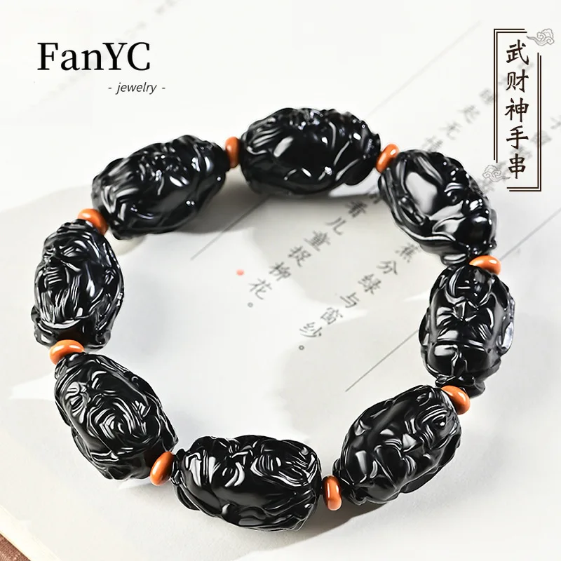 

Natural Hetian Jade Moyu Guan Gong String Seed Material Black Jade Wu God of Wealth Bracelet High-grade Fashion Jewelry Mascot