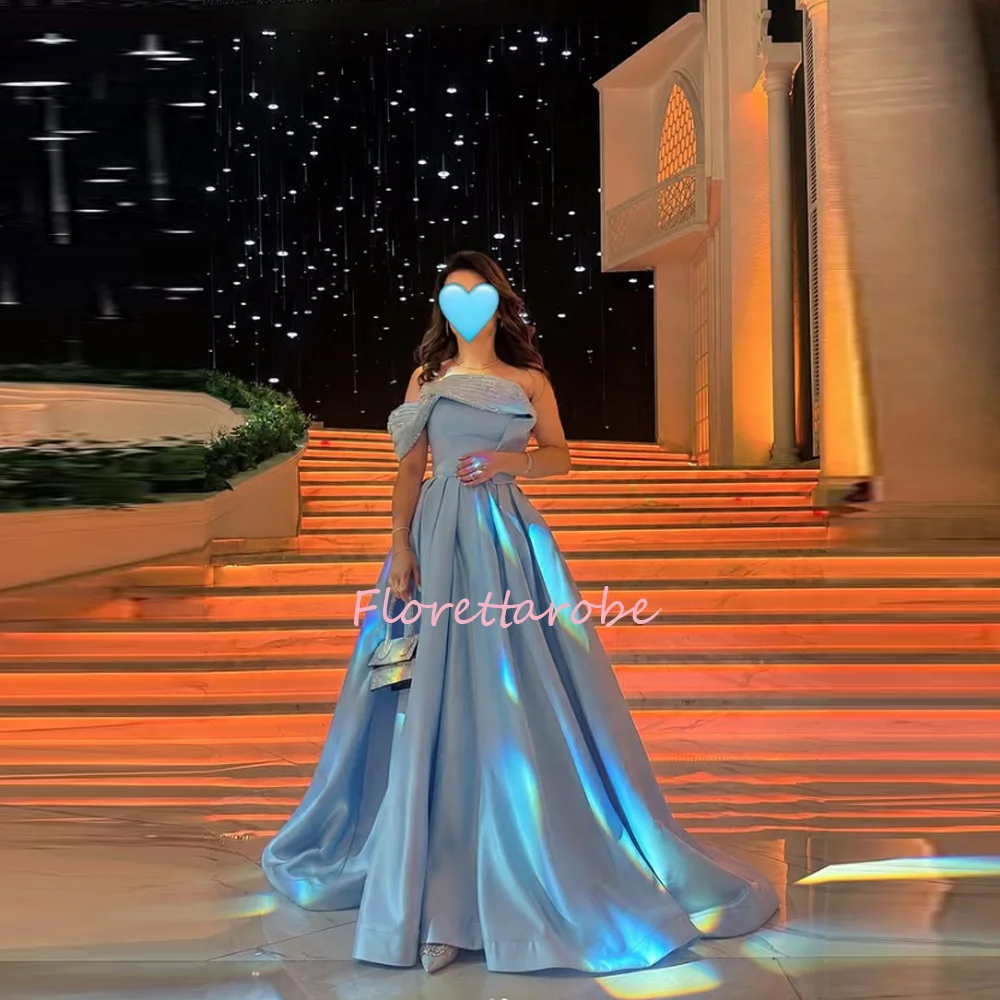 Evening Dresses Elegant Satin Ball Gown Off‑Shoulder Beaded Detail With Train Wedding Guest Gala Banquet Prom Dress Customized