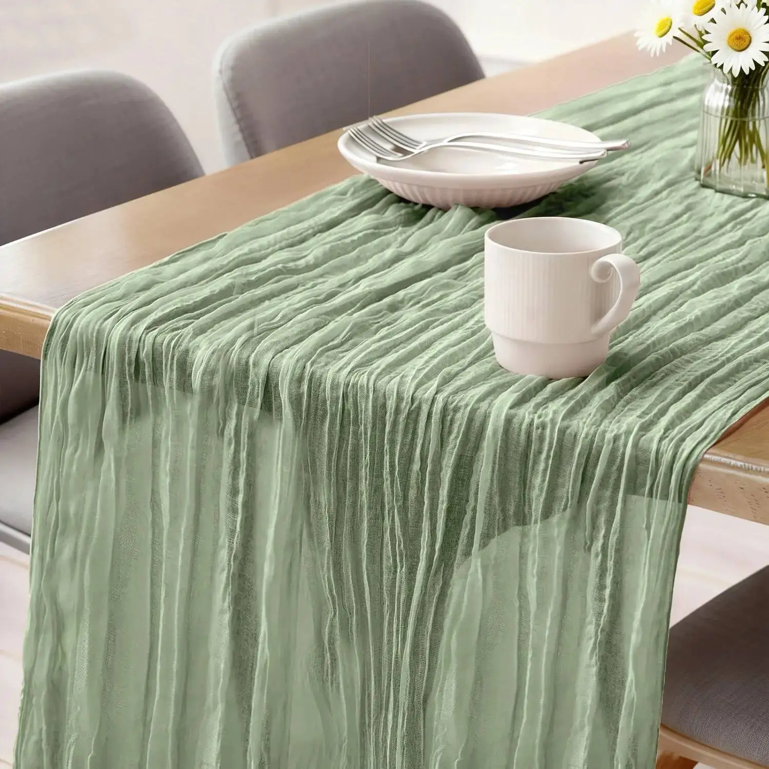 Käsetuch-Tischläufer Sommer Boho Gaze Frühling Tischläufer Transparenter Hochzeits-Tischläufer für Party Baby Braut Heimdekoration – Detail 3